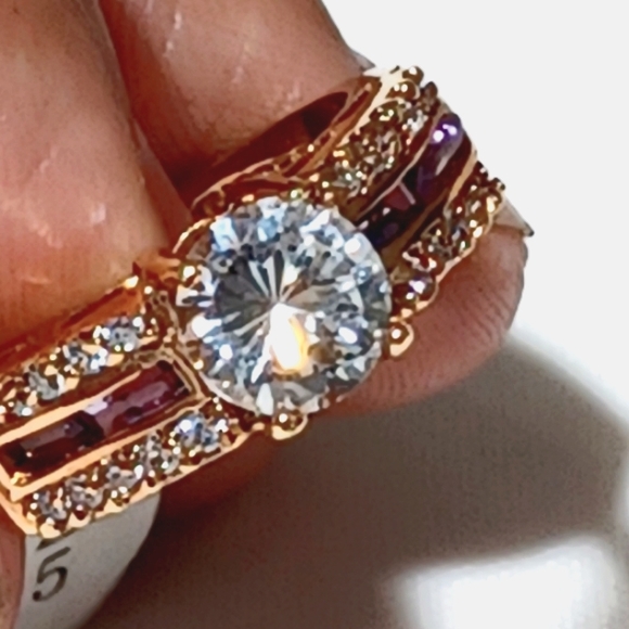 OLD CUT DESIGN 14K G.F CRYSTAL DIAMOND RING - Picture 2 of 12